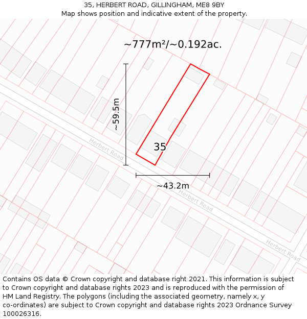35, HERBERT ROAD, GILLINGHAM, ME8 9BY: Plot and title map