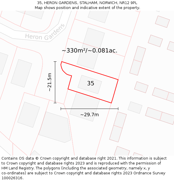 35, HERON GARDENS, STALHAM, NORWICH, NR12 9PL: Plot and title map