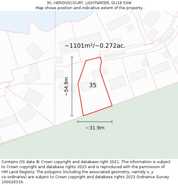 35, HERONSCOURT, LIGHTWATER, GU18 5SW: Plot and title map