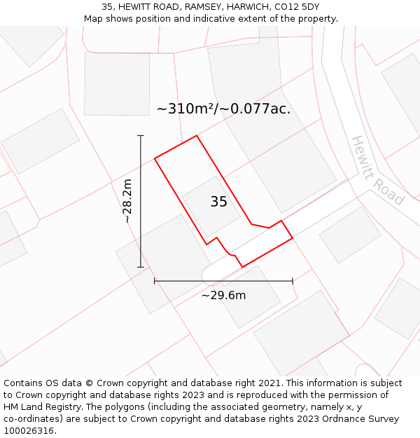 35, HEWITT ROAD, RAMSEY, HARWICH, CO12 5DY: Plot and title map