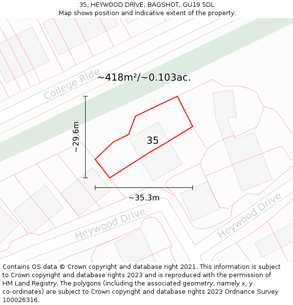 35, HEYWOOD DRIVE, BAGSHOT, GU19 5DL: Plot and title map