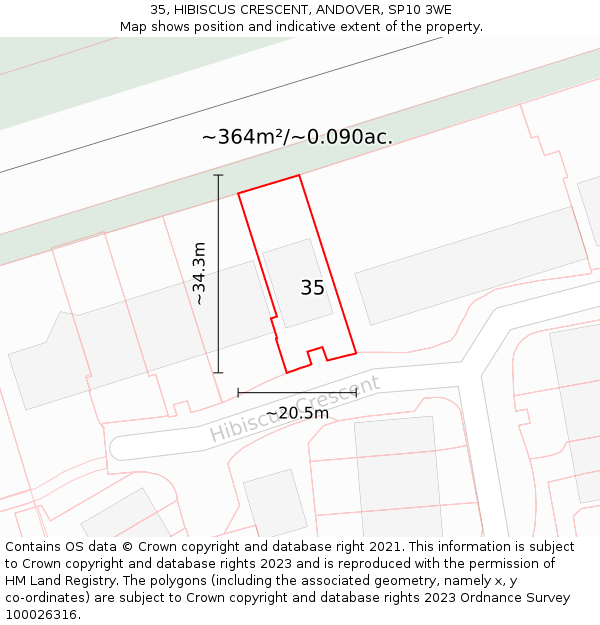 35, HIBISCUS CRESCENT, ANDOVER, SP10 3WE: Plot and title map