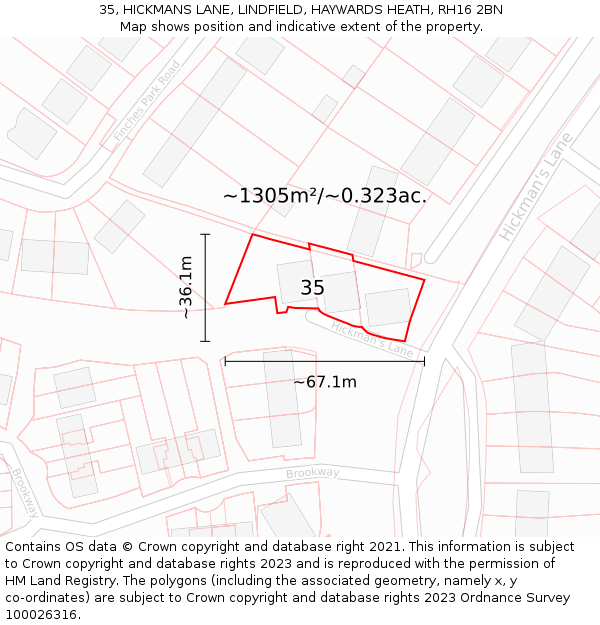 35, HICKMANS LANE, LINDFIELD, HAYWARDS HEATH, RH16 2BN: Plot and title map