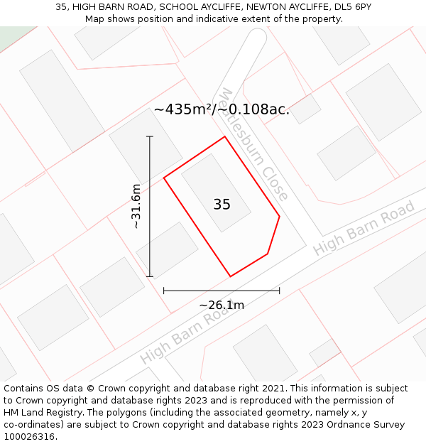 35, HIGH BARN ROAD, SCHOOL AYCLIFFE, NEWTON AYCLIFFE, DL5 6PY: Plot and title map