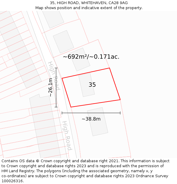 35, HIGH ROAD, WHITEHAVEN, CA28 9AG: Plot and title map