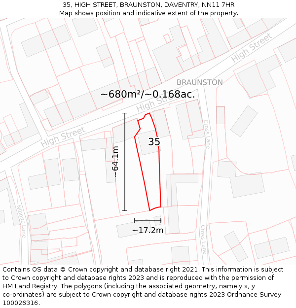 35, HIGH STREET, BRAUNSTON, DAVENTRY, NN11 7HR: Plot and title map