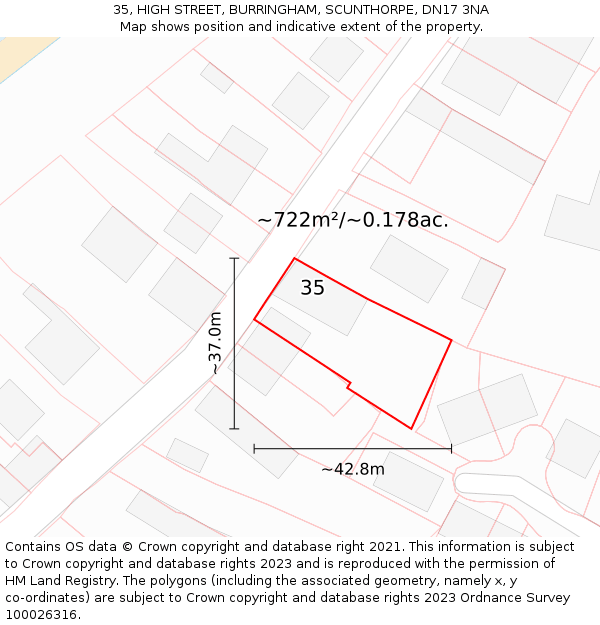 35, HIGH STREET, BURRINGHAM, SCUNTHORPE, DN17 3NA: Plot and title map