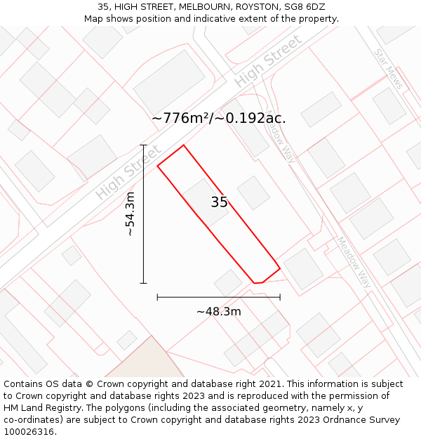 35, HIGH STREET, MELBOURN, ROYSTON, SG8 6DZ: Plot and title map