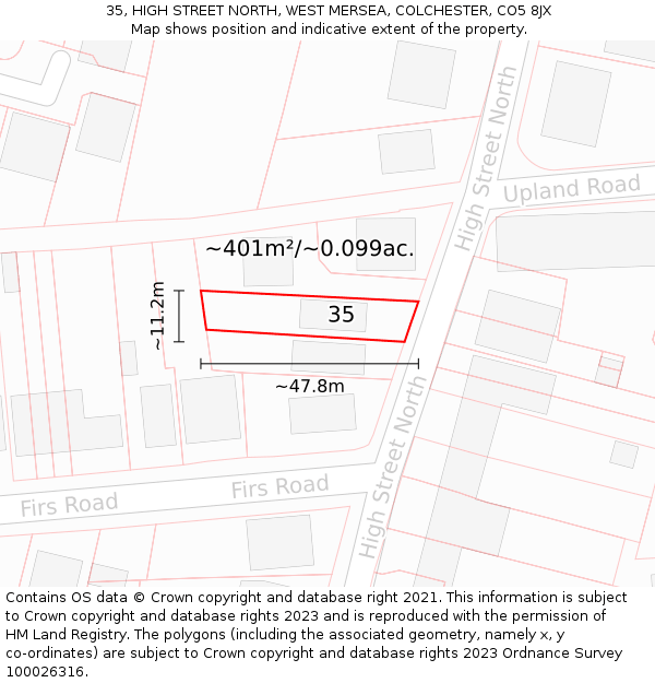 35, HIGH STREET NORTH, WEST MERSEA, COLCHESTER, CO5 8JX: Plot and title map