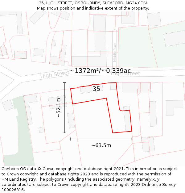 35, HIGH STREET, OSBOURNBY, SLEAFORD, NG34 0DN: Plot and title map