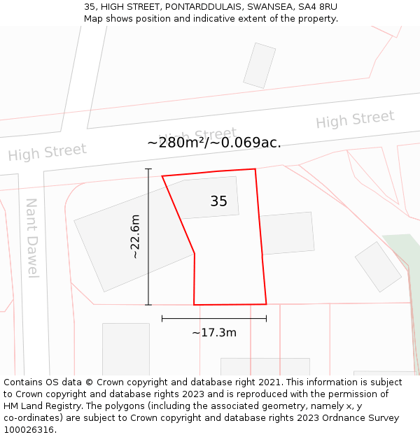 35, HIGH STREET, PONTARDDULAIS, SWANSEA, SA4 8RU: Plot and title map