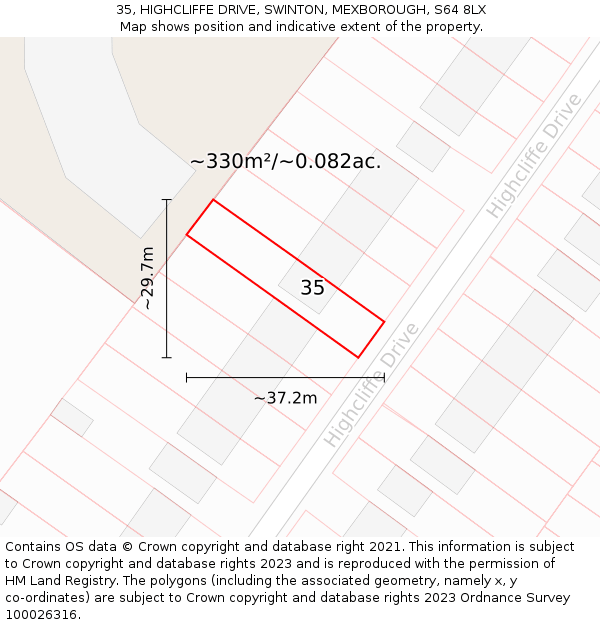 35, HIGHCLIFFE DRIVE, SWINTON, MEXBOROUGH, S64 8LX: Plot and title map