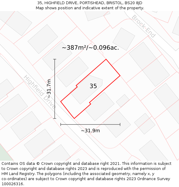 35, HIGHFIELD DRIVE, PORTISHEAD, BRISTOL, BS20 8JD: Plot and title map