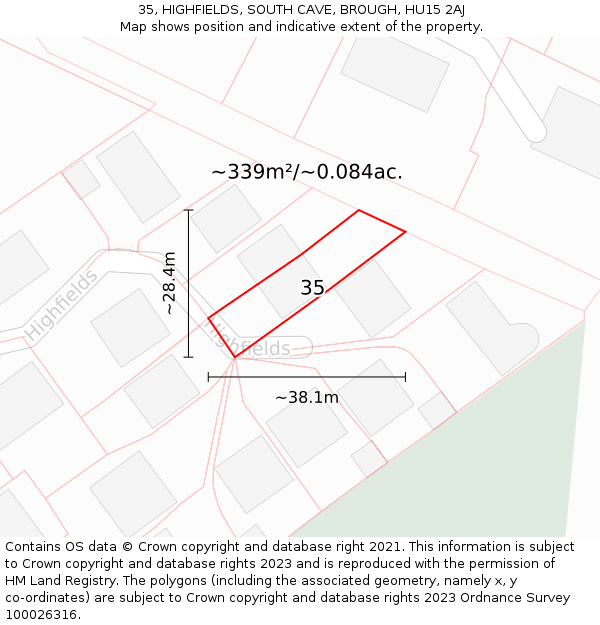 35, HIGHFIELDS, SOUTH CAVE, BROUGH, HU15 2AJ: Plot and title map