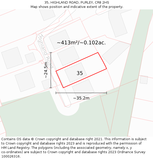 35, HIGHLAND ROAD, PURLEY, CR8 2HS: Plot and title map