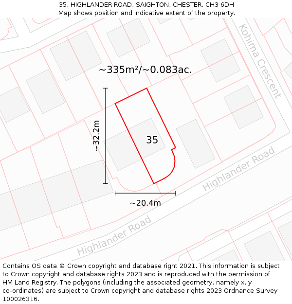 35, HIGHLANDER ROAD, SAIGHTON, CHESTER, CH3 6DH: Plot and title map