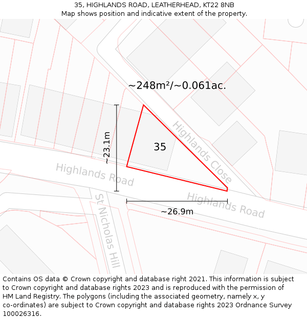 35, HIGHLANDS ROAD, LEATHERHEAD, KT22 8NB: Plot and title map