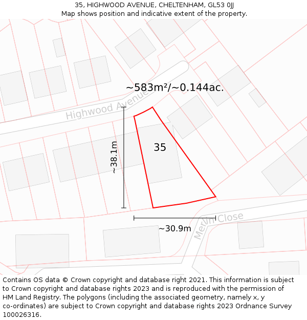 35, HIGHWOOD AVENUE, CHELTENHAM, GL53 0JJ: Plot and title map