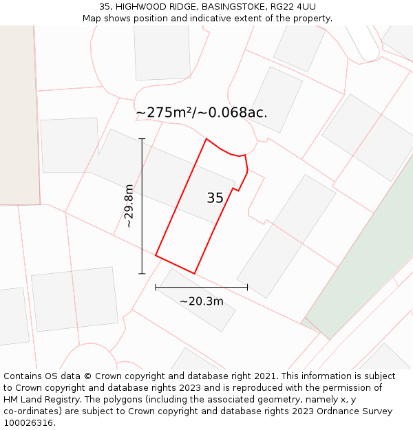 35, HIGHWOOD RIDGE, BASINGSTOKE, RG22 4UU: Plot and title map