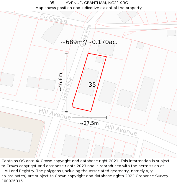 35, HILL AVENUE, GRANTHAM, NG31 9BG: Plot and title map