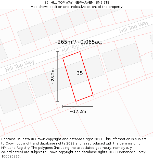 35, HILL TOP WAY, NEWHAVEN, BN9 9TE: Plot and title map