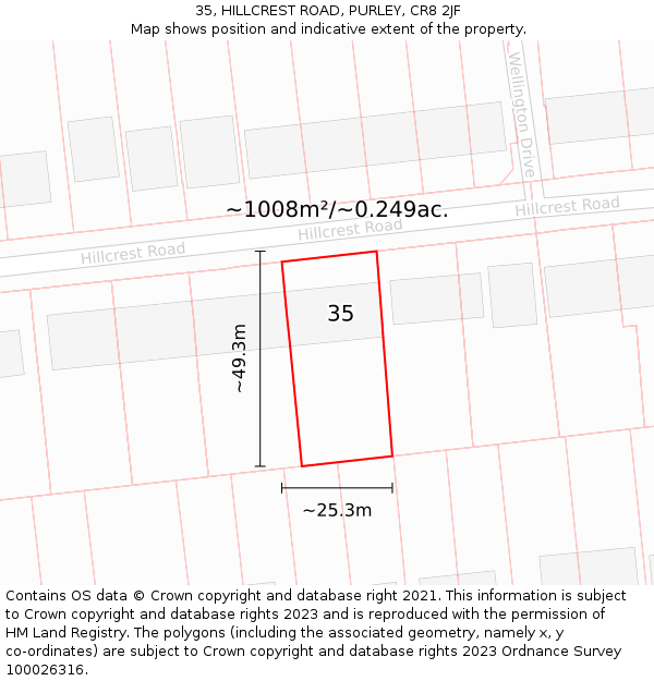 35, HILLCREST ROAD, PURLEY, CR8 2JF: Plot and title map