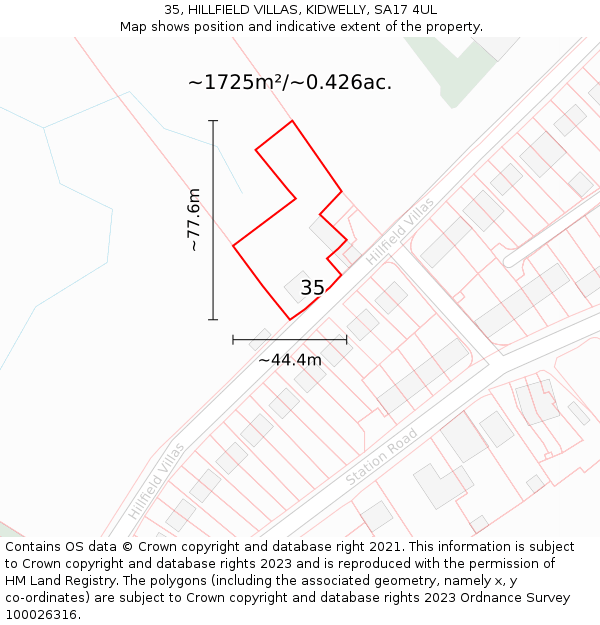 35, HILLFIELD VILLAS, KIDWELLY, SA17 4UL: Plot and title map