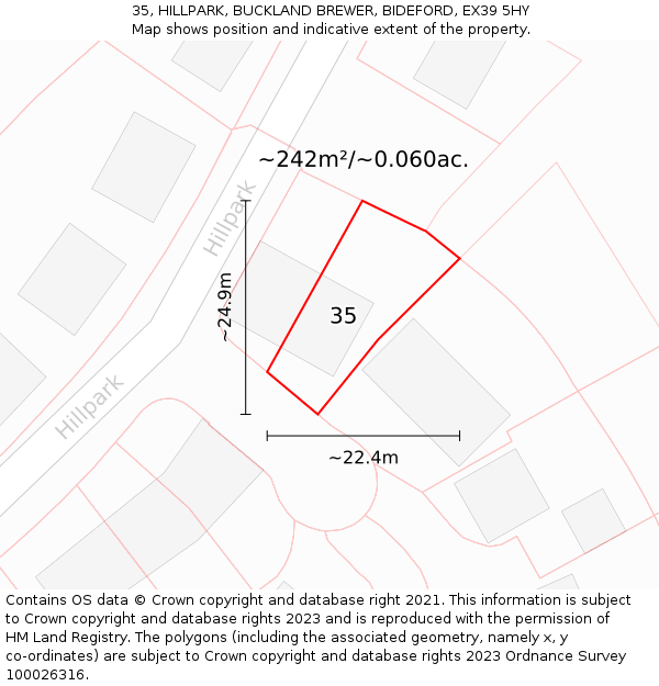 35, HILLPARK, BUCKLAND BREWER, BIDEFORD, EX39 5HY: Plot and title map