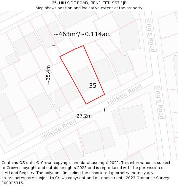 35, HILLSIDE ROAD, BENFLEET, SS7 1JR: Plot and title map