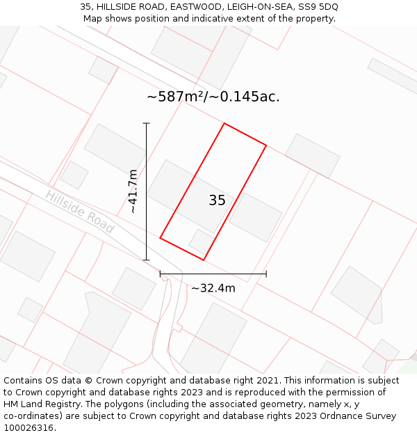 35, HILLSIDE ROAD, EASTWOOD, LEIGH-ON-SEA, SS9 5DQ: Plot and title map