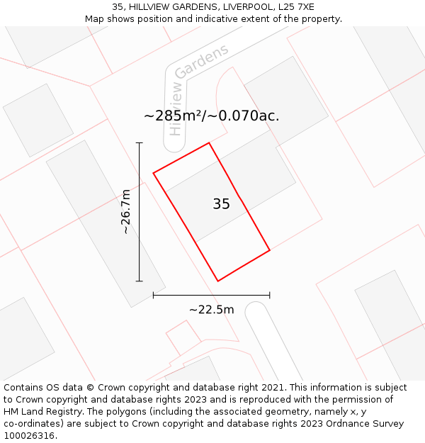 35, HILLVIEW GARDENS, LIVERPOOL, L25 7XE: Plot and title map