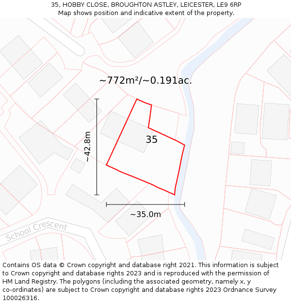 35, HOBBY CLOSE, BROUGHTON ASTLEY, LEICESTER, LE9 6RP: Plot and title map