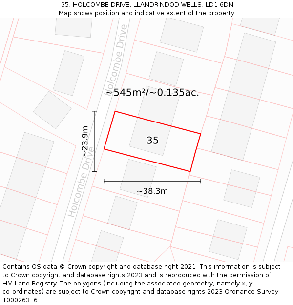 35, HOLCOMBE DRIVE, LLANDRINDOD WELLS, LD1 6DN: Plot and title map