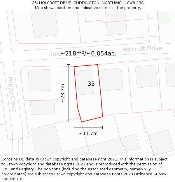 35, HOLCROFT DRIVE, CUDDINGTON, NORTHWICH, CW8 2BS: Plot and title map