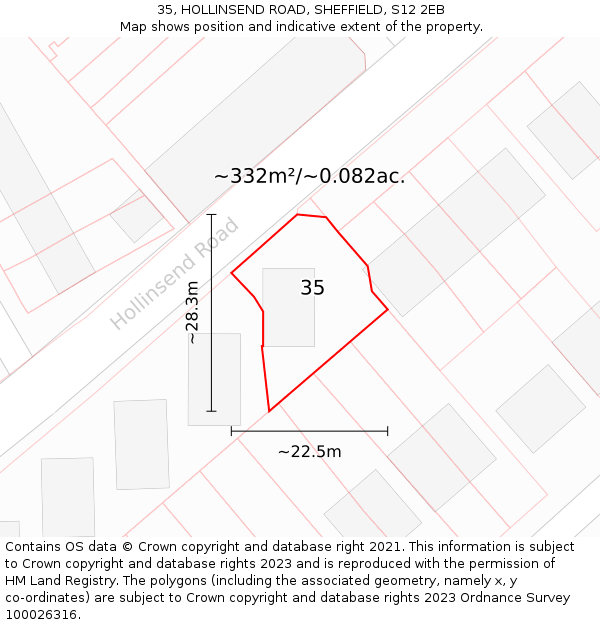 35, HOLLINSEND ROAD, SHEFFIELD, S12 2EB: Plot and title map