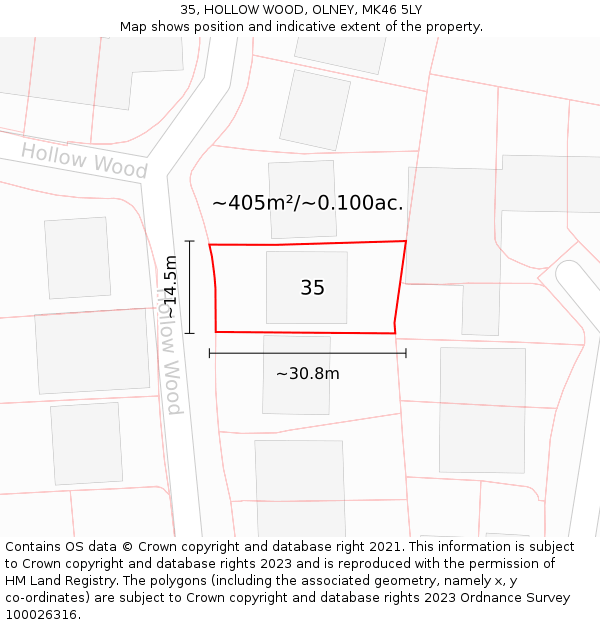 35, HOLLOW WOOD, OLNEY, MK46 5LY: Plot and title map