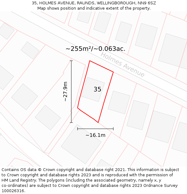 35, HOLMES AVENUE, RAUNDS, WELLINGBOROUGH, NN9 6SZ: Plot and title map