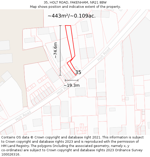35, HOLT ROAD, FAKENHAM, NR21 8BW: Plot and title map