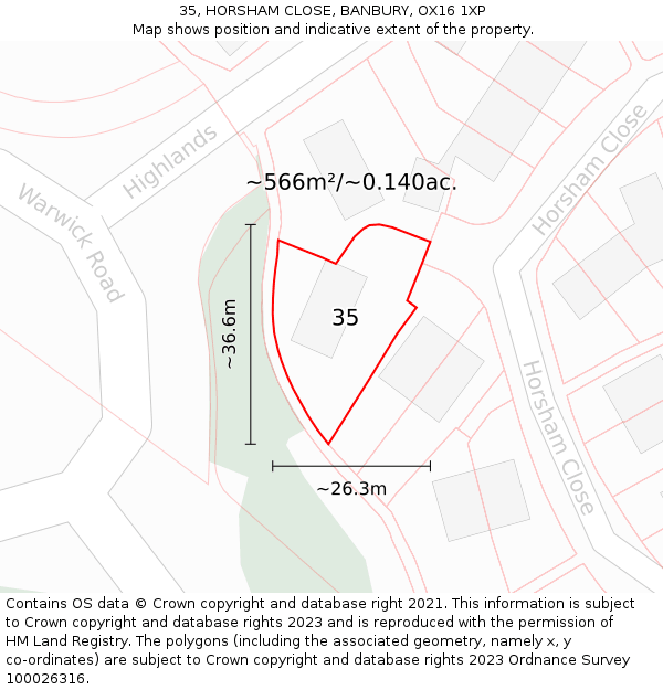 35, HORSHAM CLOSE, BANBURY, OX16 1XP: Plot and title map