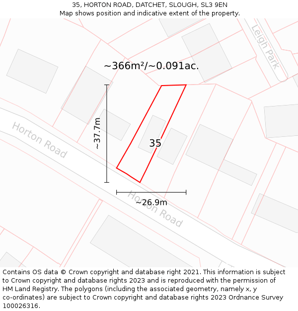 35, HORTON ROAD, DATCHET, SLOUGH, SL3 9EN: Plot and title map