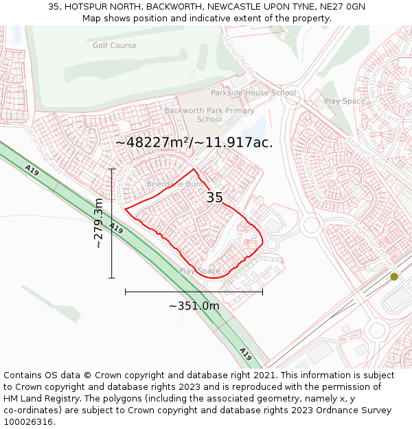 35, HOTSPUR NORTH, BACKWORTH, NEWCASTLE UPON TYNE, NE27 0GN: Plot and title map