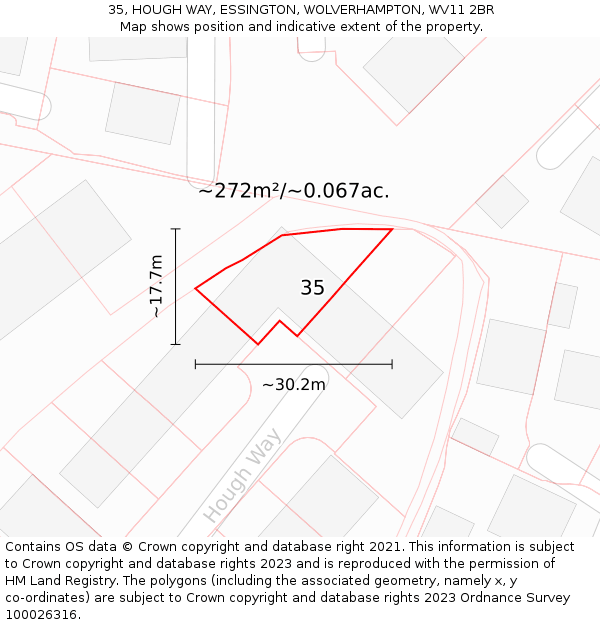 35, HOUGH WAY, ESSINGTON, WOLVERHAMPTON, WV11 2BR: Plot and title map