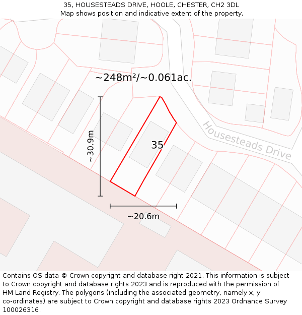 35, HOUSESTEADS DRIVE, HOOLE, CHESTER, CH2 3DL: Plot and title map