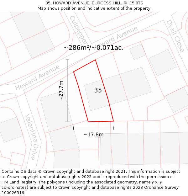 35, HOWARD AVENUE, BURGESS HILL, RH15 8TS: Plot and title map