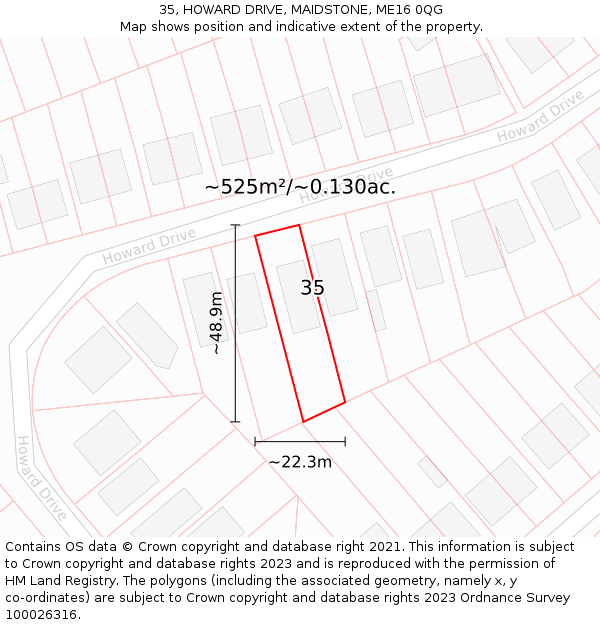 35, HOWARD DRIVE, MAIDSTONE, ME16 0QG: Plot and title map