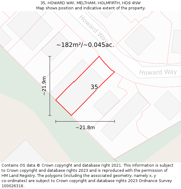 35, HOWARD WAY, MELTHAM, HOLMFIRTH, HD9 4NW: Plot and title map