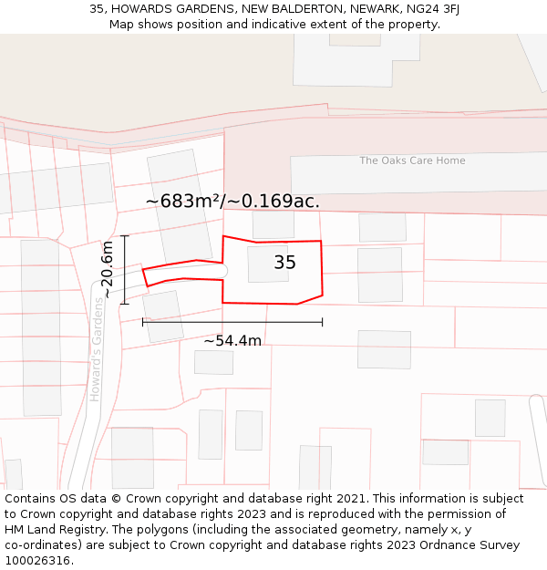 35, HOWARDS GARDENS, NEW BALDERTON, NEWARK, NG24 3FJ: Plot and title map