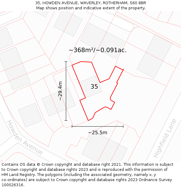 35, HOWDEN AVENUE, WAVERLEY, ROTHERHAM, S60 8BR: Plot and title map
