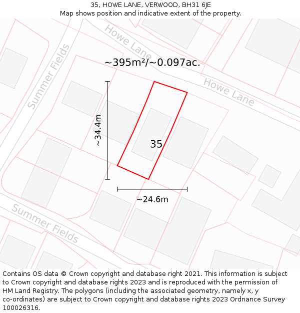 35, HOWE LANE, VERWOOD, BH31 6JE: Plot and title map