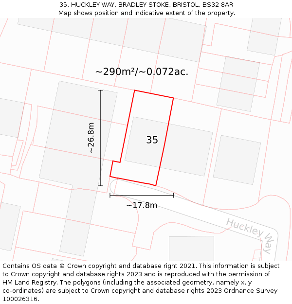 35, HUCKLEY WAY, BRADLEY STOKE, BRISTOL, BS32 8AR: Plot and title map